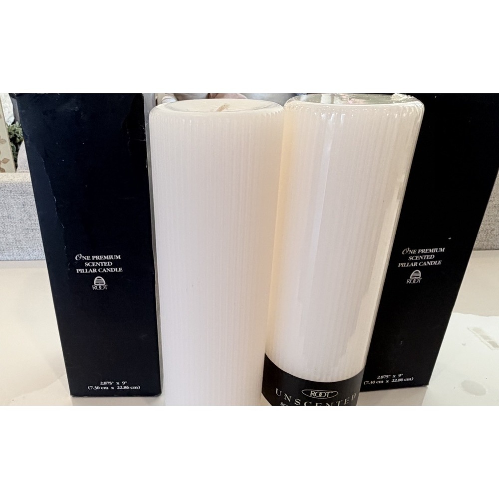 2 Root 2.8 x 9 Inch Unscented Ivory Wax Grecian Pillar Candles